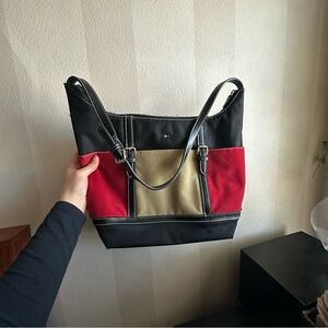Tommy Hilfiger Black, Red, and Gold Shoulder Bag